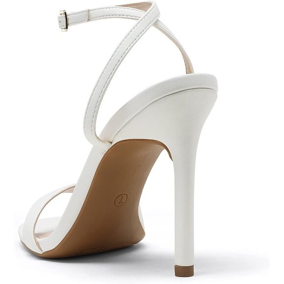 Women White High Stilettos Open Square Toe Ankle Strap Heel Sexy Comfort Strappy - Picture 4 of 8